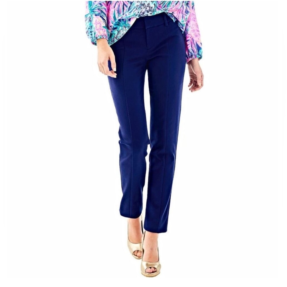 Lilly Pulitzer Navy Blue Stretch Trousers Pants Office Classic Size 8